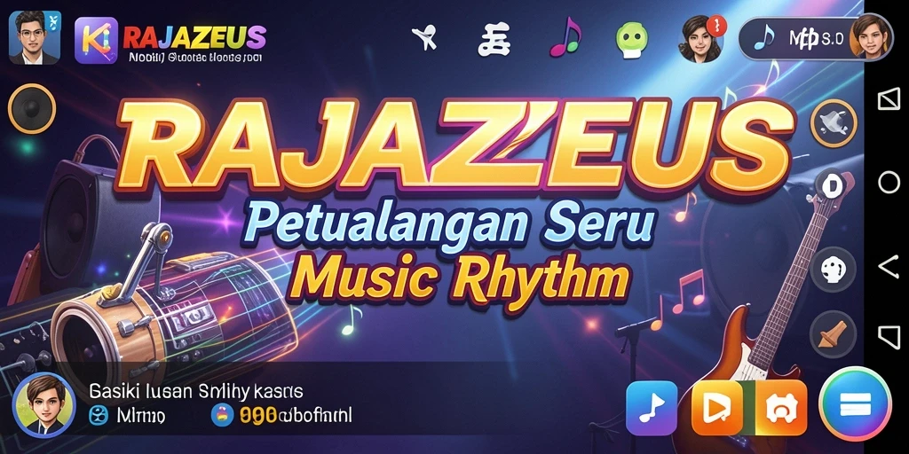 Tampilan antarmuka <strong>RAJAZEUS</strong> yang menarik saat bermain musik rhythm.