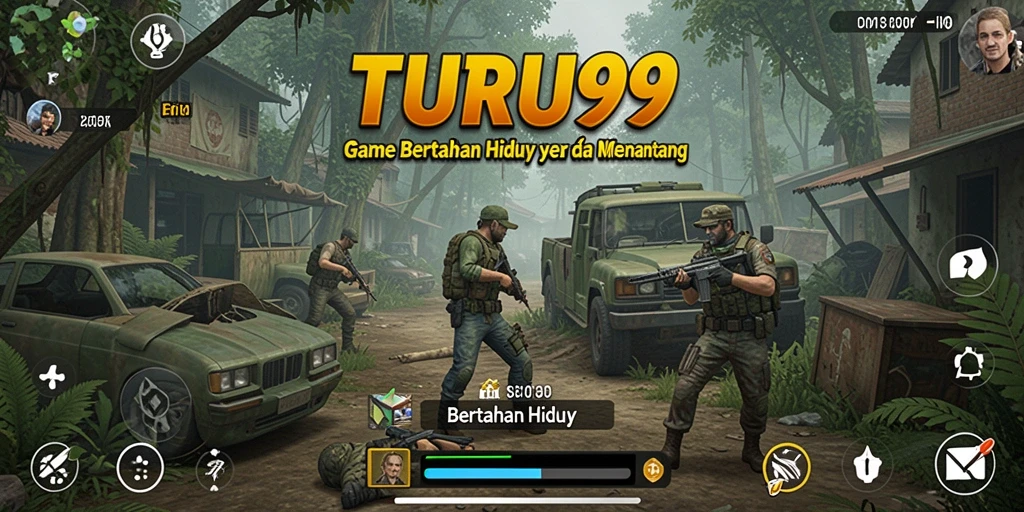 Antarmuka <strong>TURU99</strong> yang menampilkan elemen bertahan hidup yang menantang.